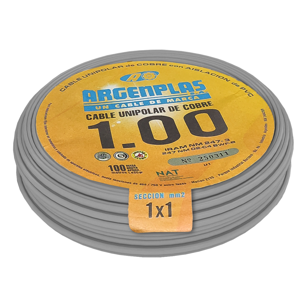 [1007] Cable Unipolar 1mm2 PVC Gris (x 100Mts) Argenplas