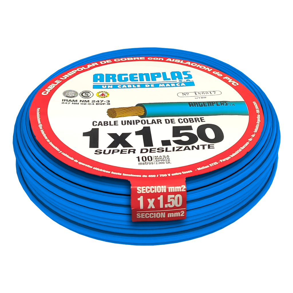 Cable Unipolar 1,50mm2 PVC Gris (x 100Mts) Argenplas
