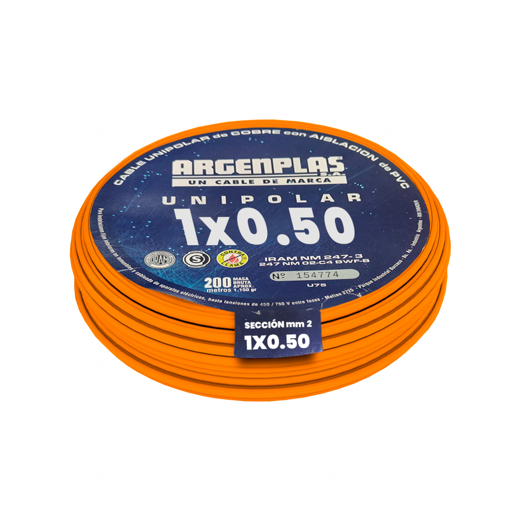 [16089] Cable Unipolar 0,50mm2 PVC Naranja (x 200Mts) Argenplas