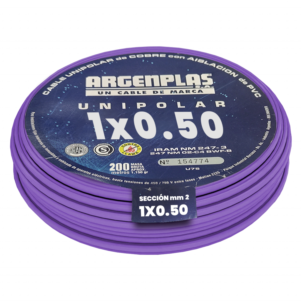 [16090] Cable Unipolar 0,50mm2 PVC Violeta (x 200Mts) Argenplas