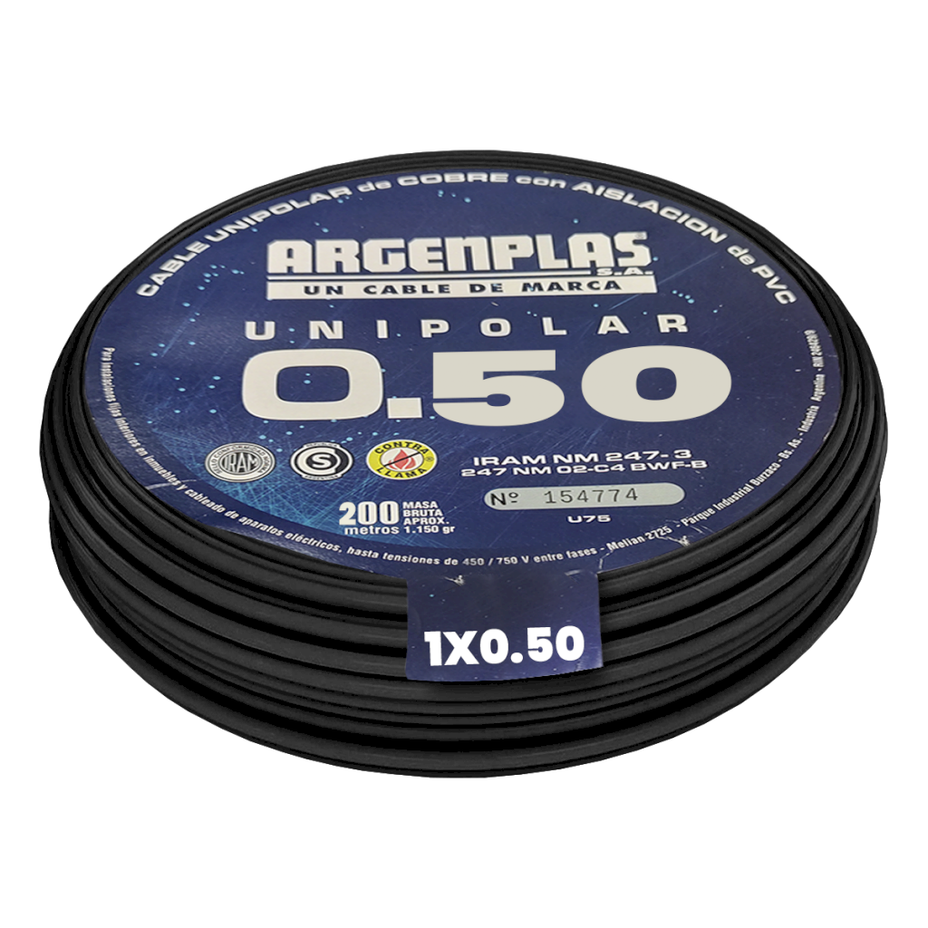 [17688] Cable Unipolar 0,50mm2 PVC Negro (x 200Mts) Argenplas