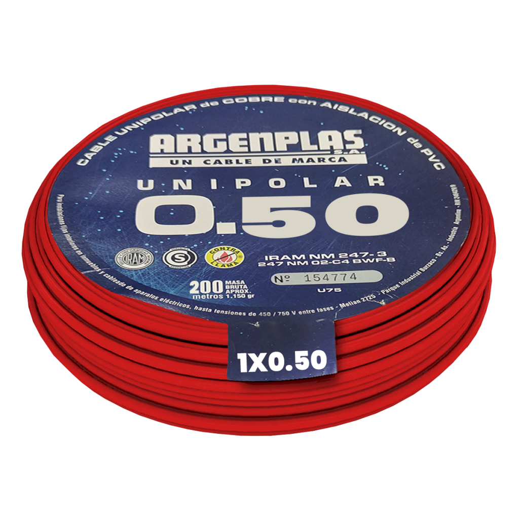 [17689] Cable Unipolar 0,50mm2 PVC Rojo (x 200Mts) Argenplas