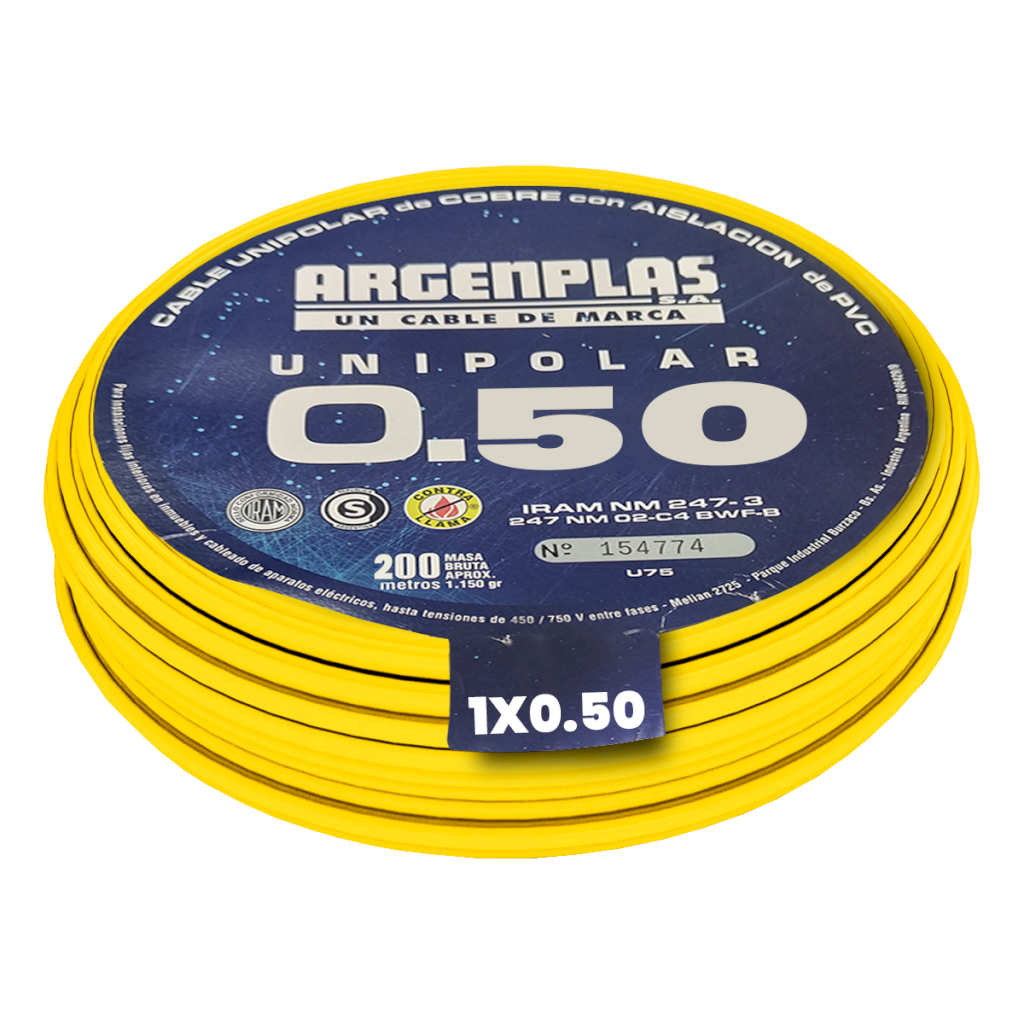 [17779] Cable Unipolar 0,50mm2 PVC Amarillo (x 200Mts) Argenplas