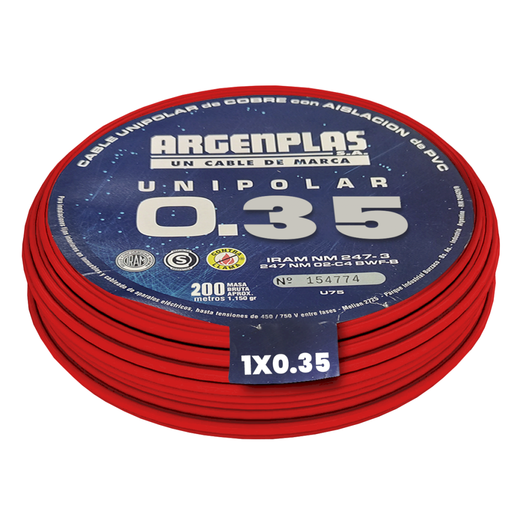 [18740] Cable Unipolar 0,35mm2 PVC Rojo (x 200Mts) Argenplas