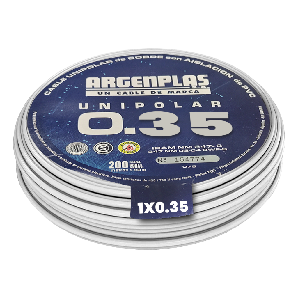 Cable Unipolar 0,35mm2 PVC Blanco (x 200Mts) Argenplas