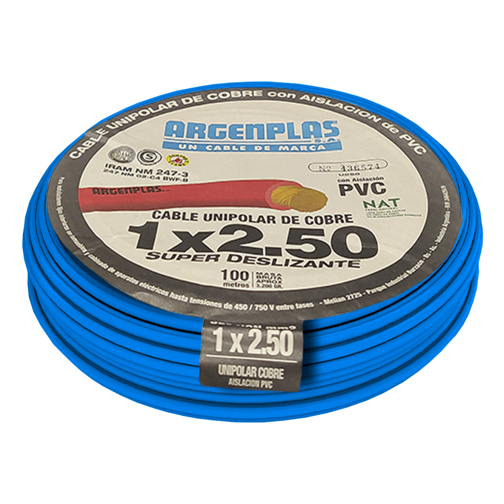 [19445] Cable Unipolar 2,50mm2 PVC Azul (x 100Mts) Argenplas