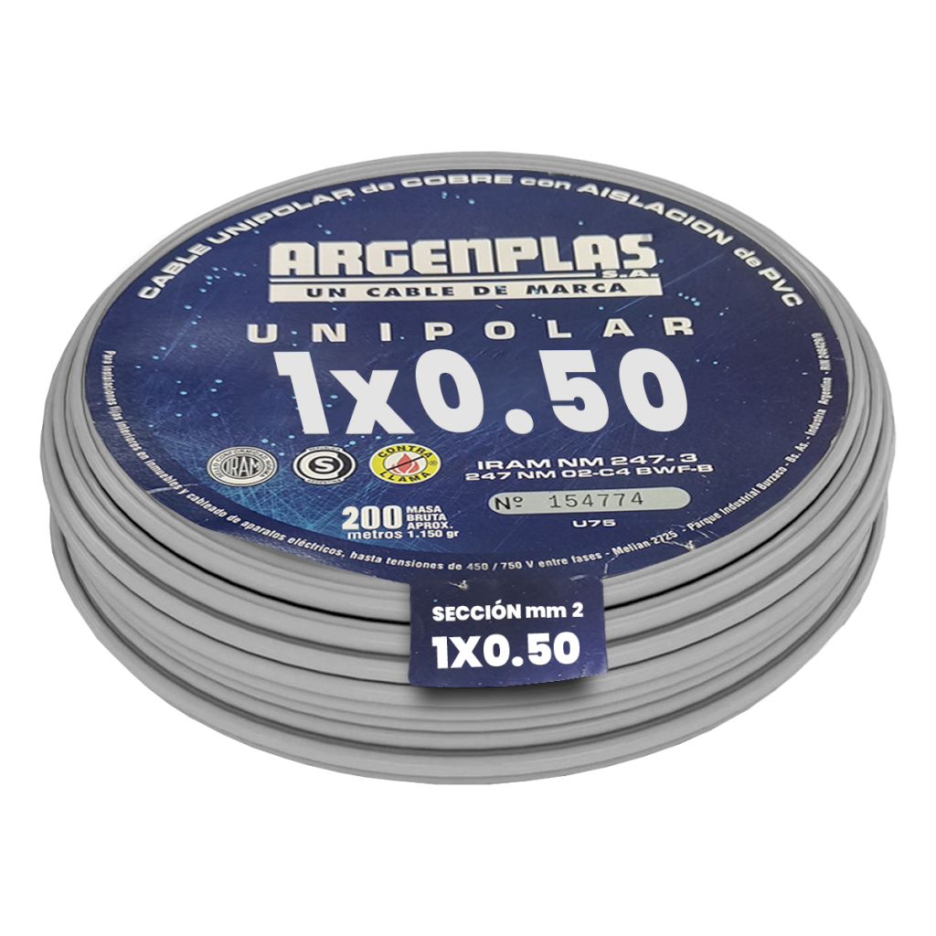 [19622] Cable Unipolar 0,50mm2 PVC Gris (x 200Mts) Argenplas