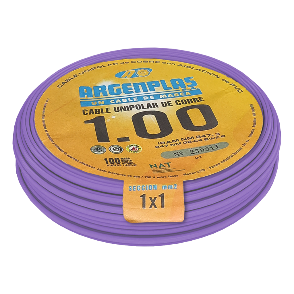 [20313] Cable Unipolar 1mm2 PVC Violeta (x 100Mts) Argenplas