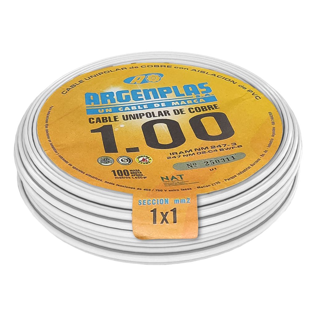 Cable Unipolar 1mm2 PVC Blanco (x 100Mts) Argenplas