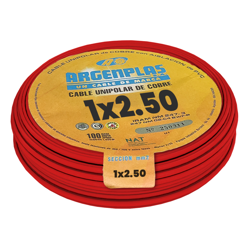 [27151] Cable Unipolar 2,50mm2 PVC Rojo (x 100Mts) Argenplas