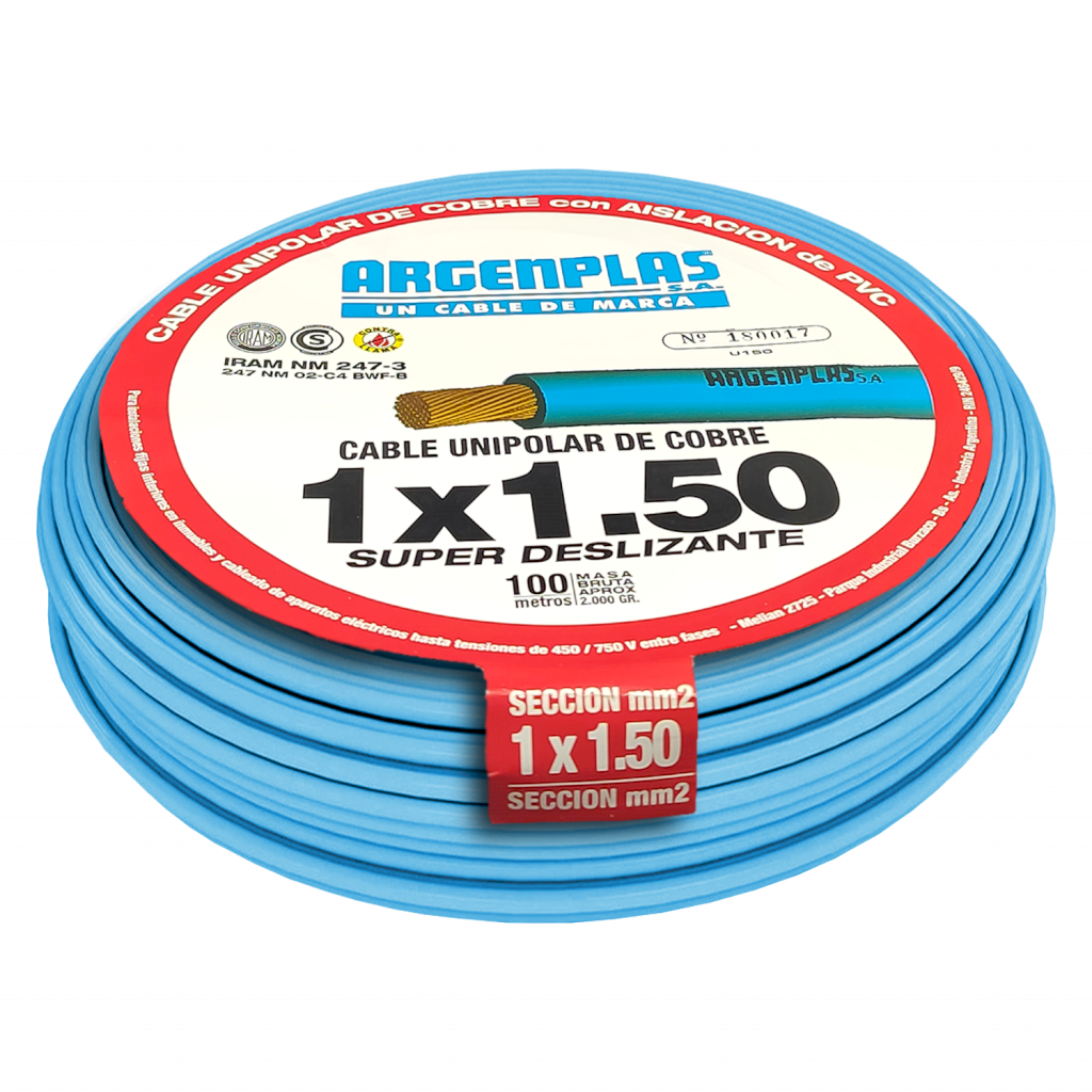 [27393] Cable Unipolar 1,50mm2 PVC Celeste (x 100Mts) Argenplas