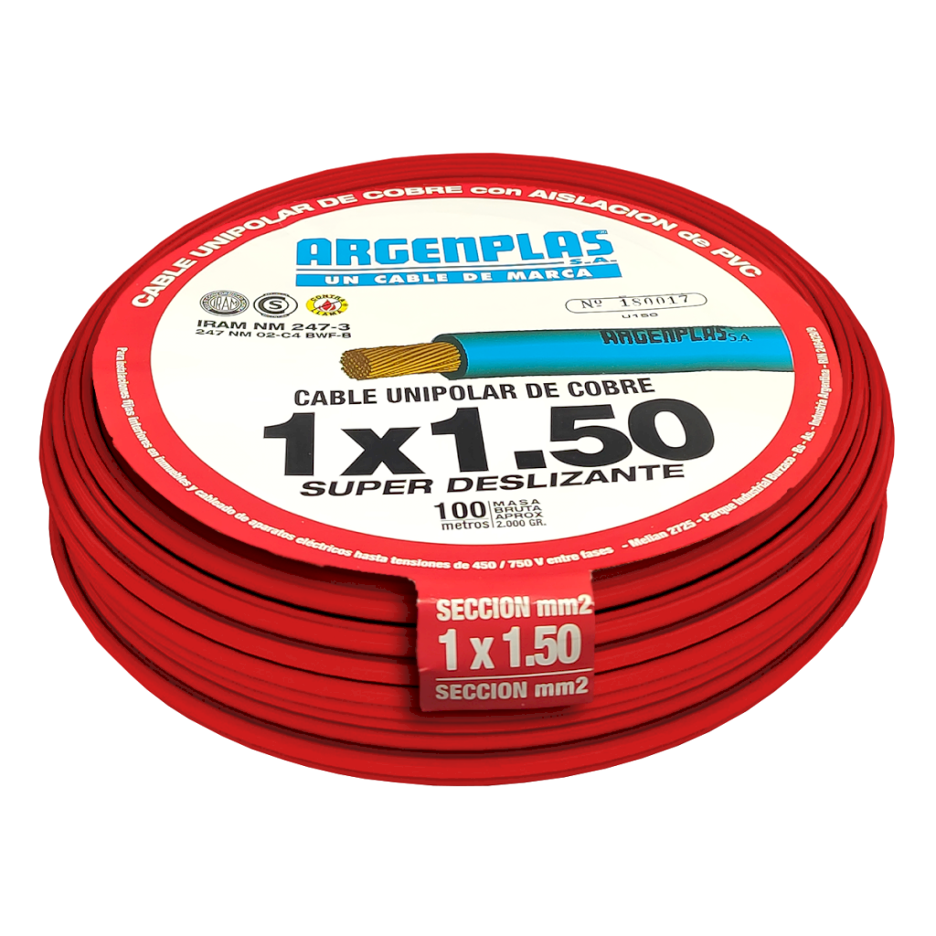 [27394] Cable Unipolar 1,50mm2 PVC Rojo (x 100Mts) Argenplas