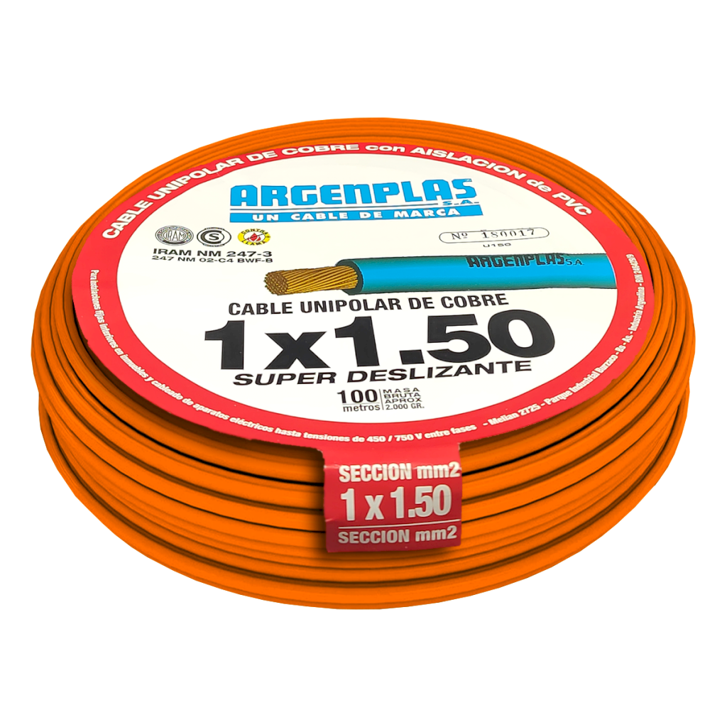 [28810] Cable Unipolar 1,50mm2 PVC Naranja (x 100Mts) Argenplas