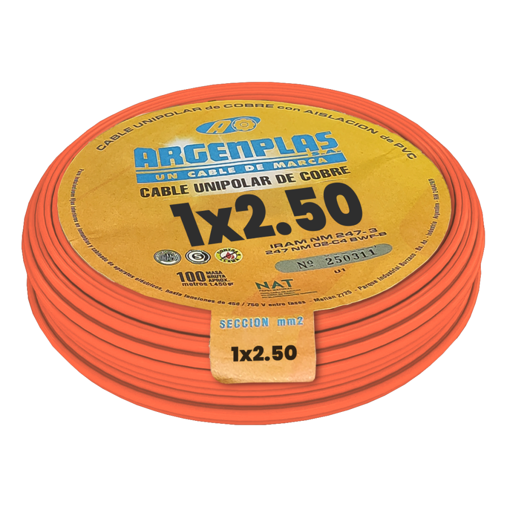 [29542] Cable Unipolar 2,50mm2 PVC Naranja (x 100Mts) Argenplas