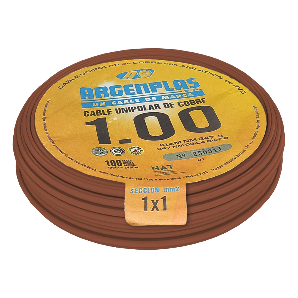 [30483] Cable Unipolar 1mm2 PVC Marron (x 100Mts) Argenplas