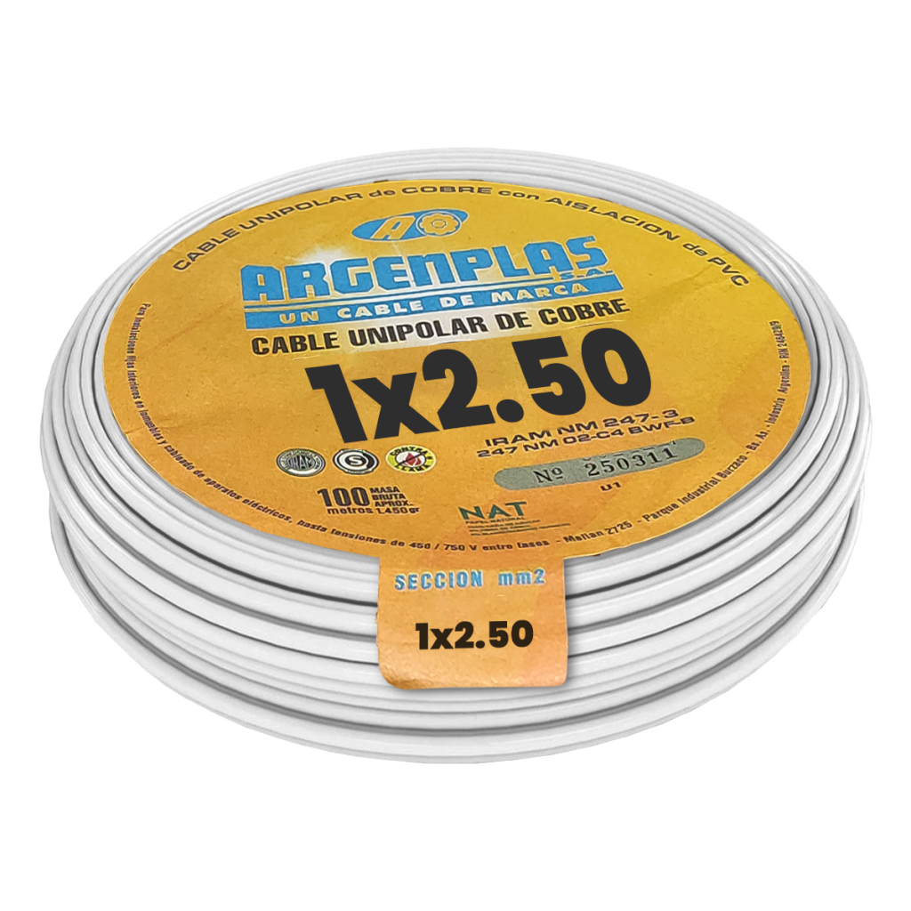 [30484] Cable Unipolar 2,50mm2 PVC Blanco (x 100Mts) Argenplas