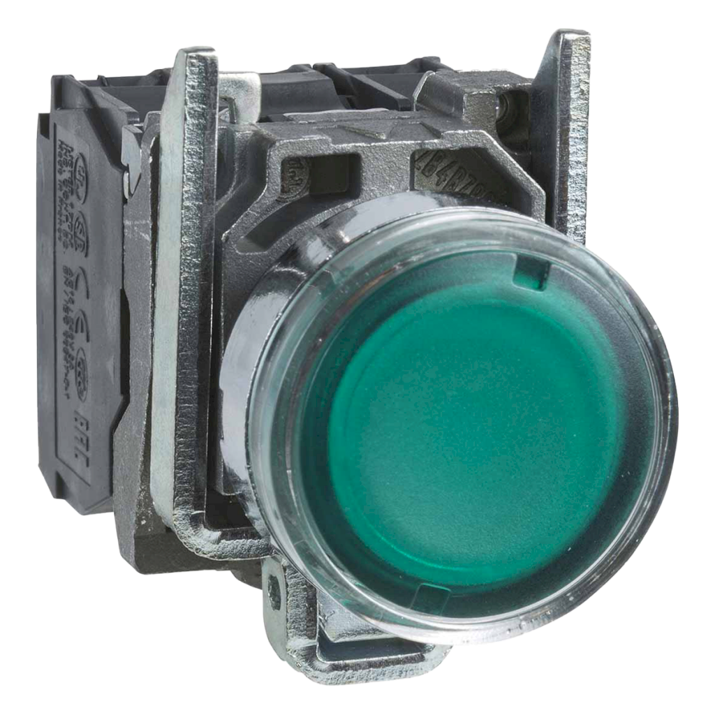 [21364] Pulsador Luminoso Led XB4 Metálico 220VCA/VCC 220VCC Rasante 1NA + 1NC Verde Schneider Electric