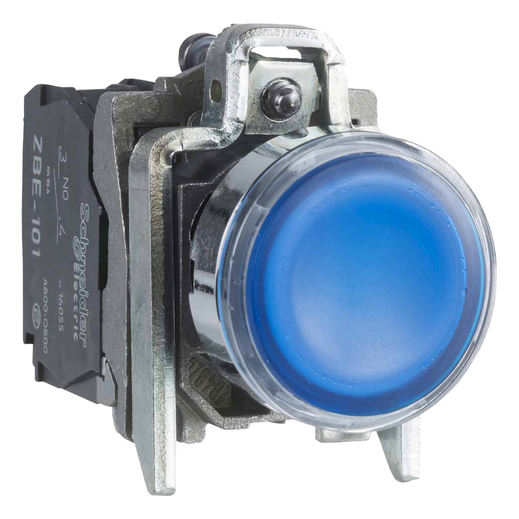 Pulsador Luminoso Led XB4 Metálico 220VCA/VCC 24VCC Rasante 1NA + 1NC Azul Schneider Electric