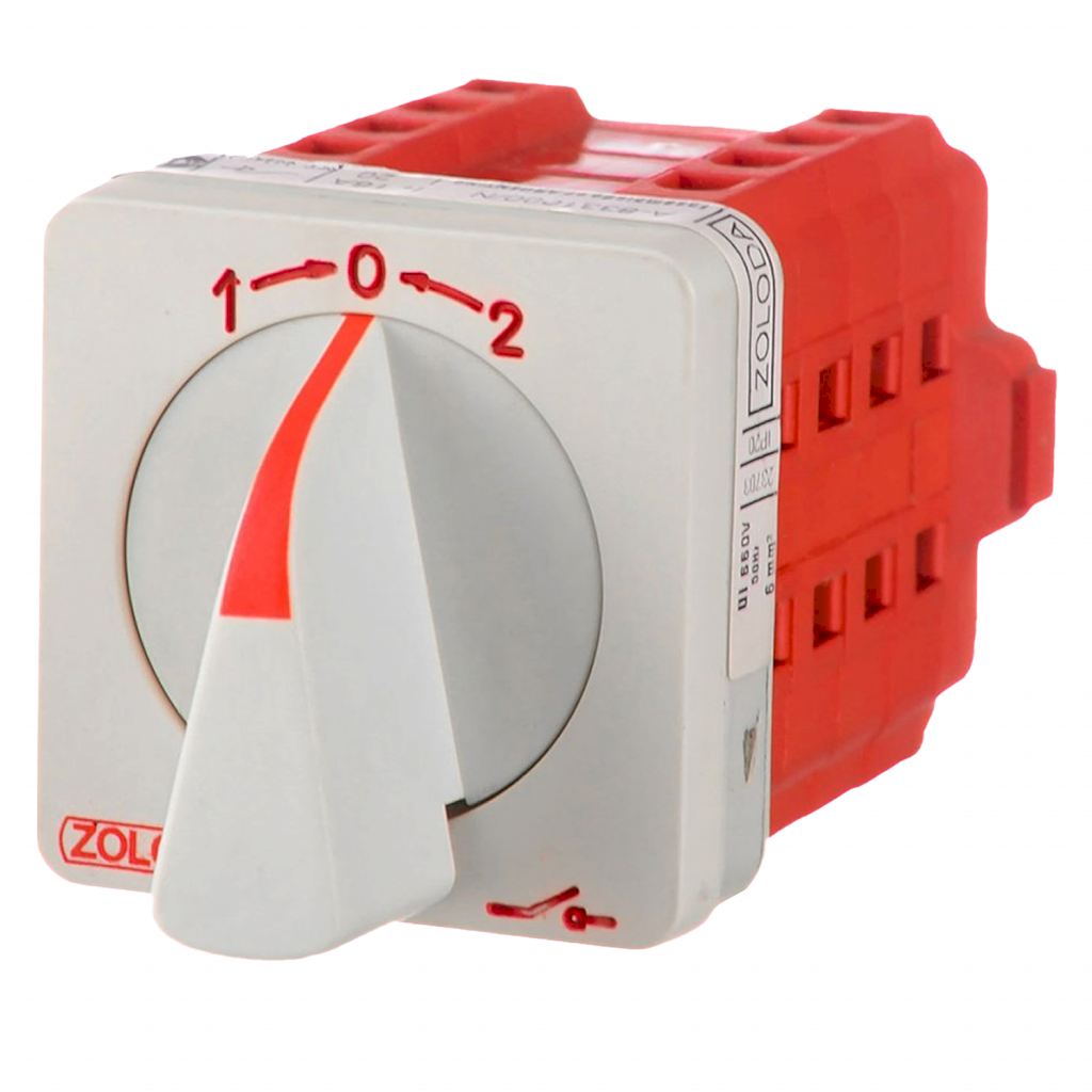 [12319] Interr. Rotativo 1P 16A 690VCA Maneta Giratoria Blanco/Rojo Zoloda