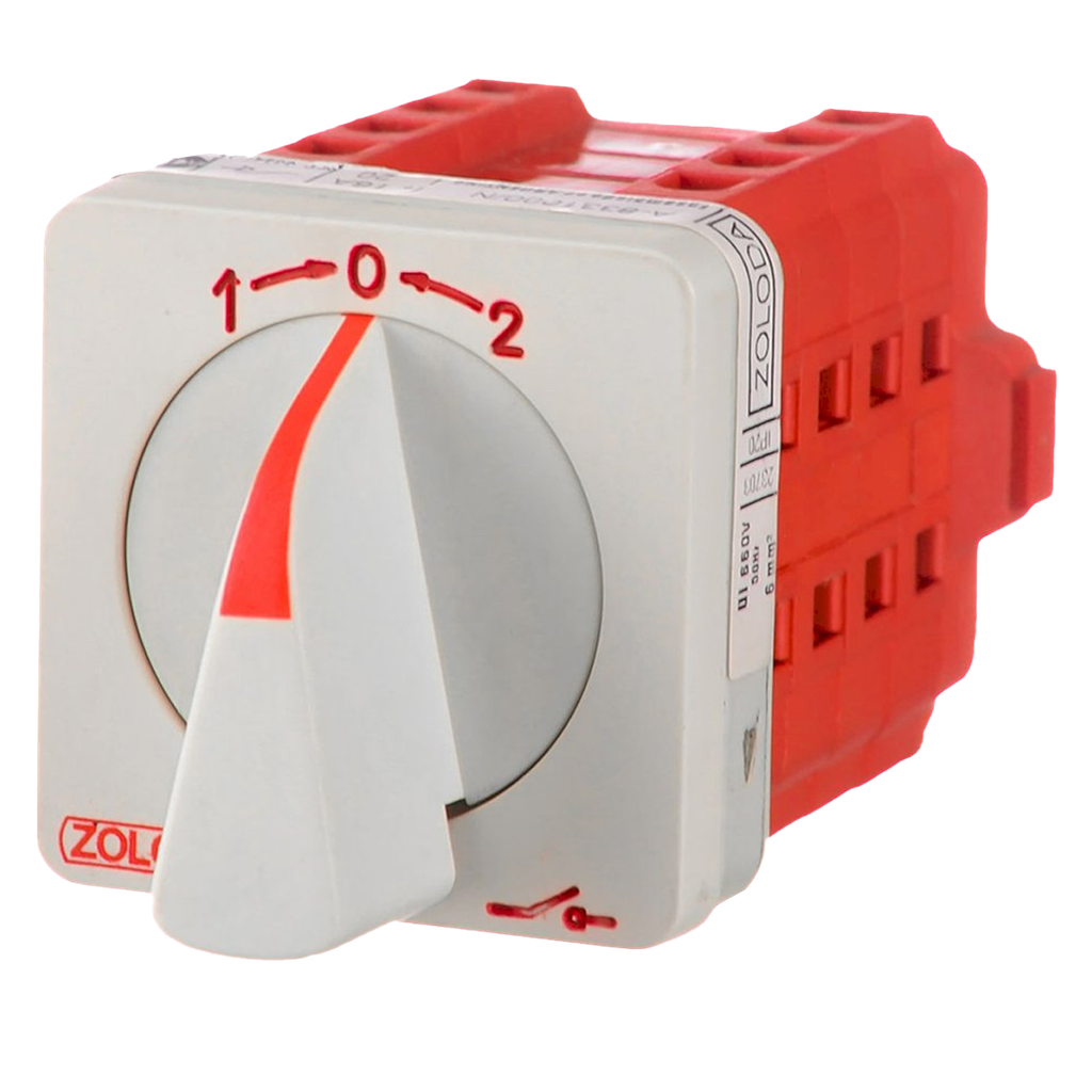 [12319] Interr. Rotativo 1P 16A 690VCA Maneta Giratoria Blanco/Rojo Zoloda