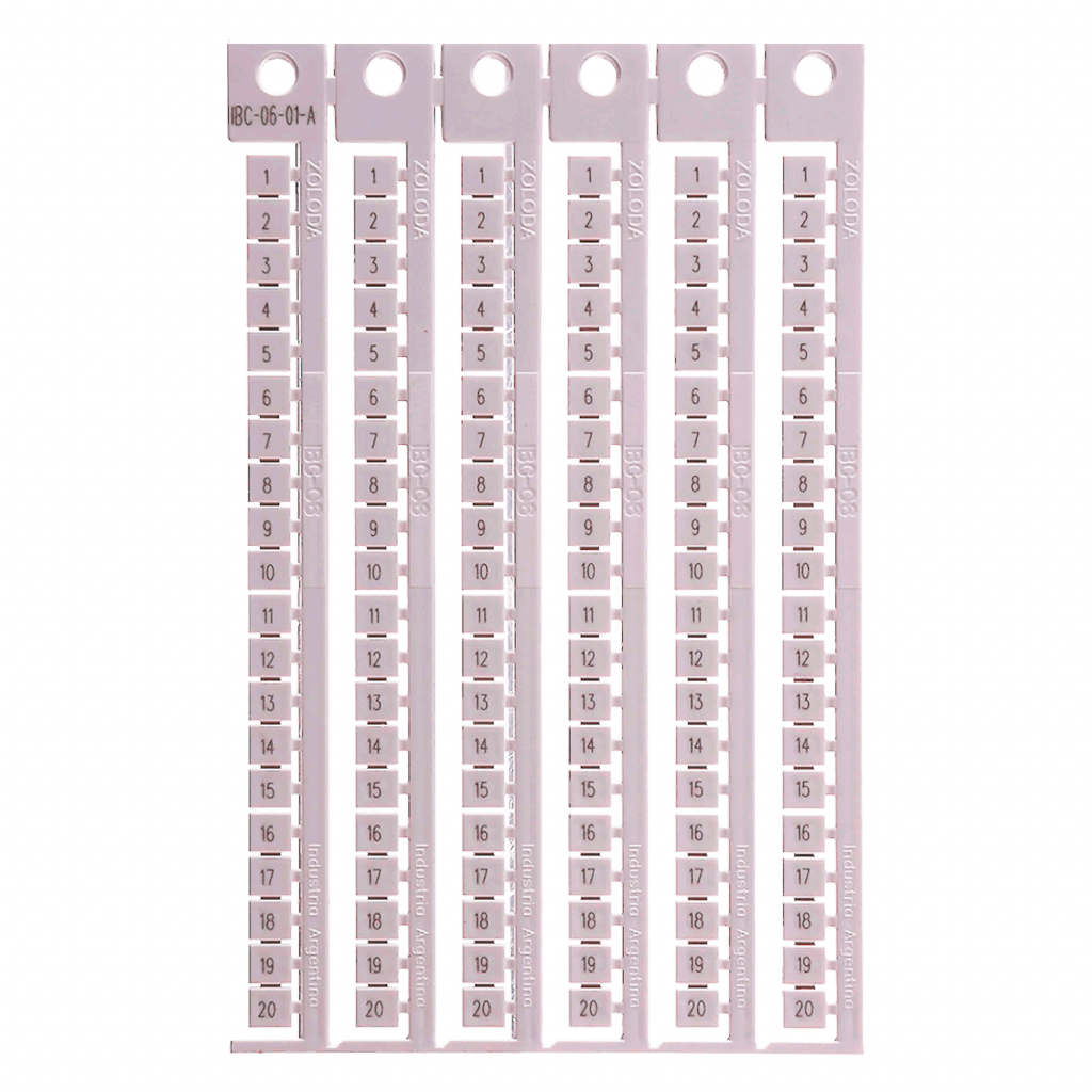 [21943] Plancha Números 1-20 P/Borne 6mm Blanca Zoloda