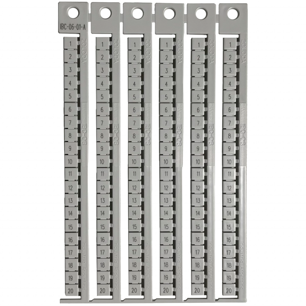 [30755] Plancha Números 1-20 P/Borne 6mm Apaisado Blanca Zoloda