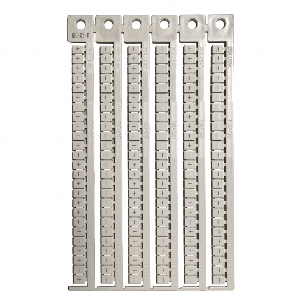 Plancha Símbolos '+' y '-' 75 Juegos P/Borne 5mm Blanca Zoloda