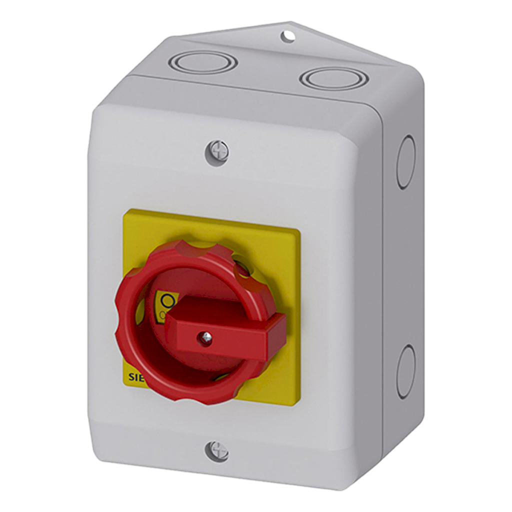 [3211] Interr. Mantenimiento 3P 25A 220/380VCA Maneta Giratoria En Caja Amarillo/Gris/Rojo Siemens