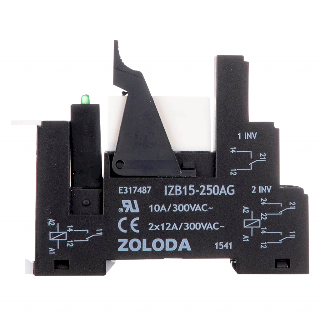 Relé PLC 2 Inversores E:24VCC S:250V 8A Tornillo 15,6mm Zoloda
