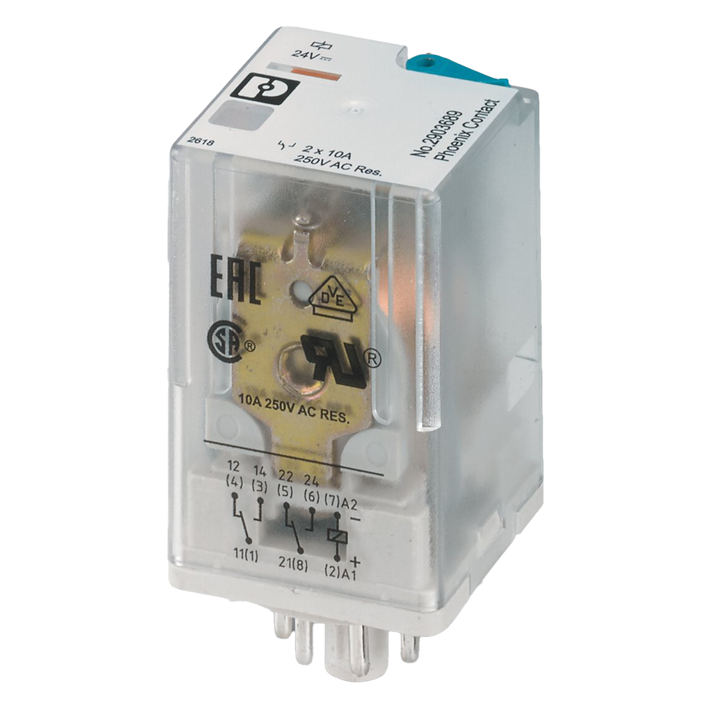 [30416] Relé 2 Inversores 8 Pines 24VCC (or) Zócalo STD Phoenix Contact