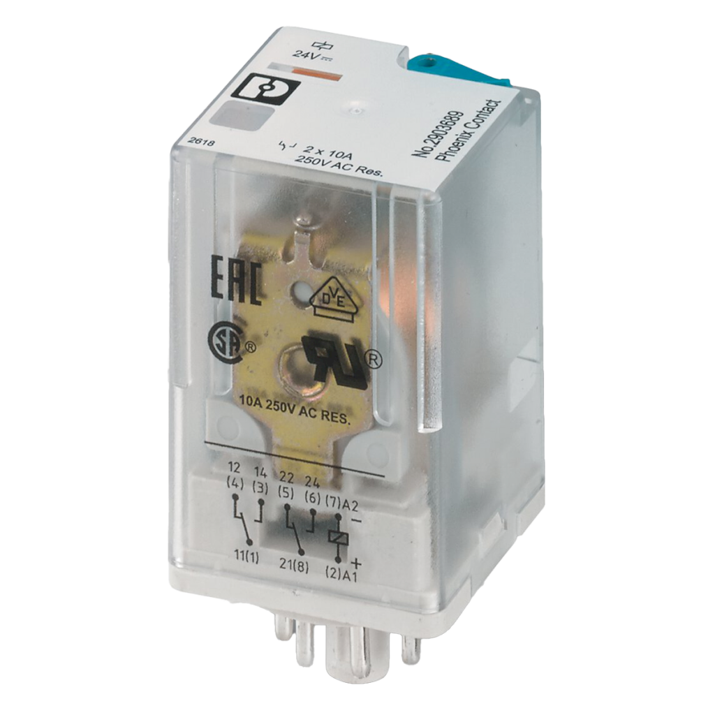 Relé 2 Inversores 8 Pines 24VCC (or) Zócalo STD Phoenix Contact