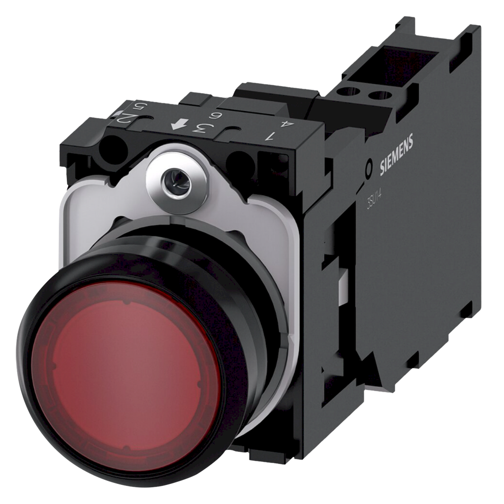 [19882] Pulsador Luminoso Plástico 220VCA/VCC-380VCC 220VCA Rasante 1NC Rojo Siemens