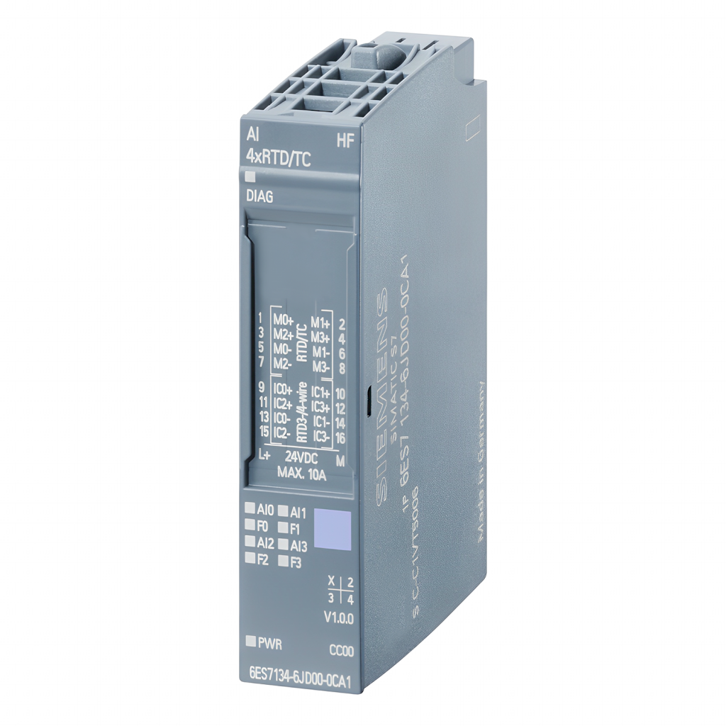 Módulo S7-1500SP/ET200SP 4 E/Analog. Conector Alimen. Bus/Distribucion Bus Montaje Riel DIN 24VCC Siemens