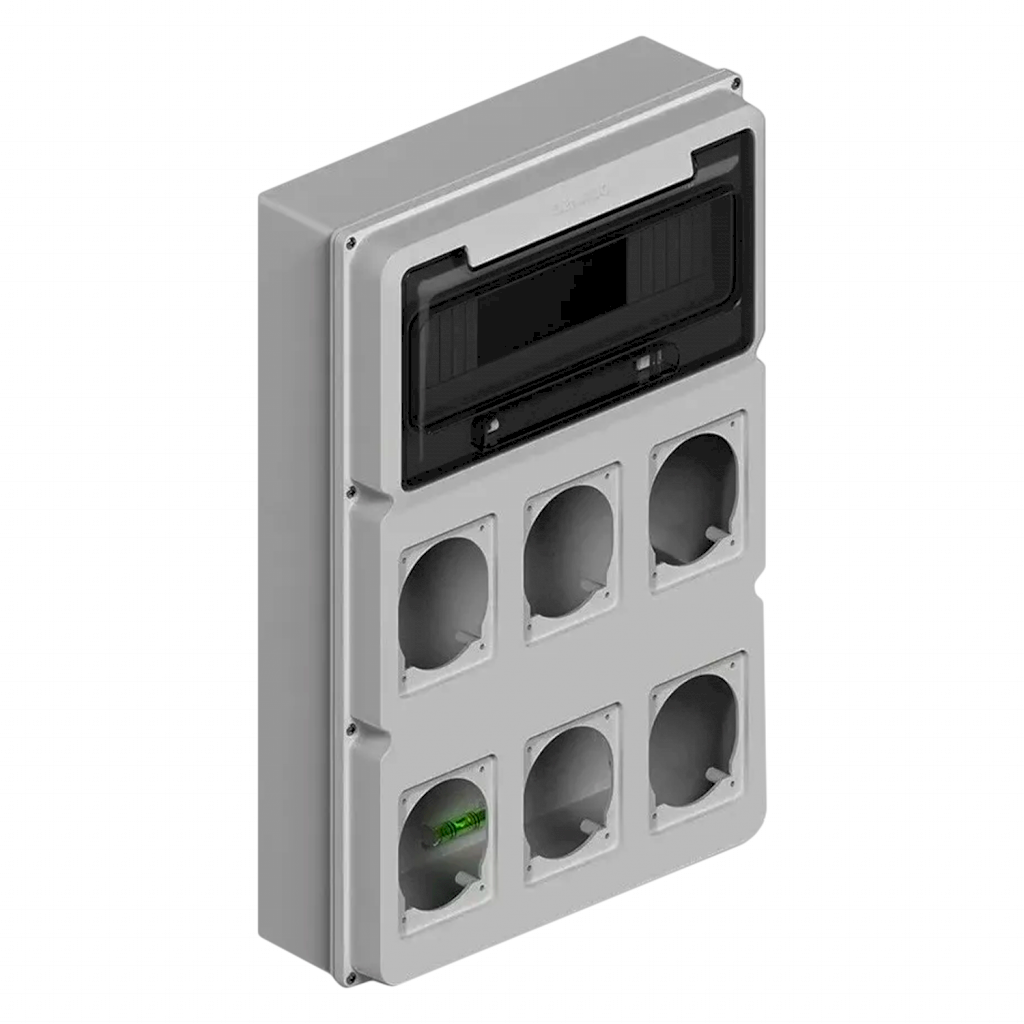 Tablero DIN PVC 12 Módulos DIN+2 Módulo P/6 Tomas Interior y Exterior IP65 Gris Sistelectric