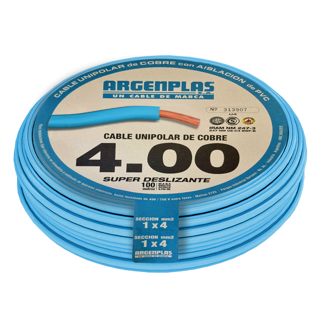 [37304] Cable Unipolar 4mm2 PVC Celeste (x 100Mts) Argenplas