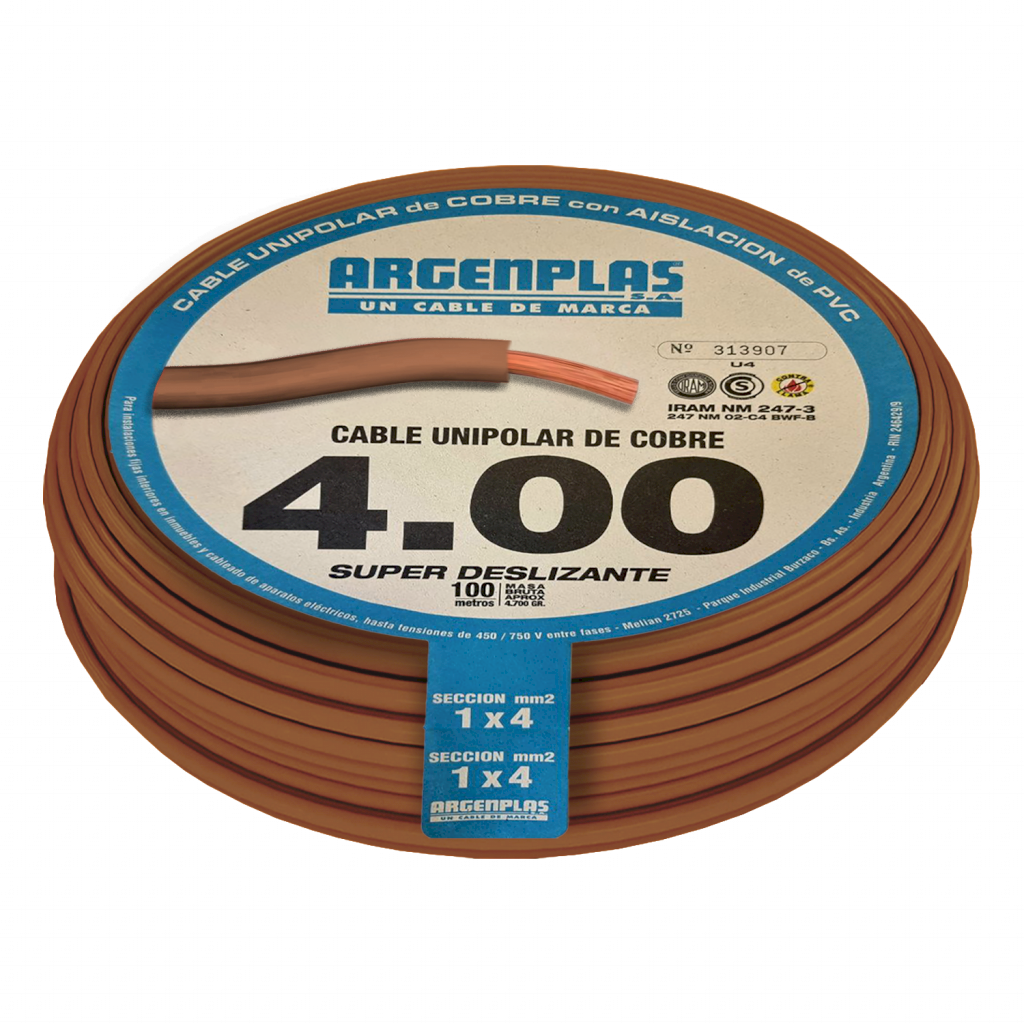 Cable Unipolar 4mm2 PVC Marron (x 100Mts) Argenplas